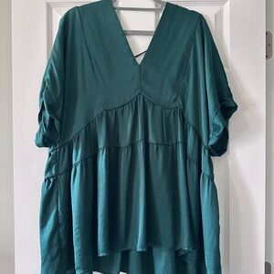 Dark green V-Neck Women's Top with tie back